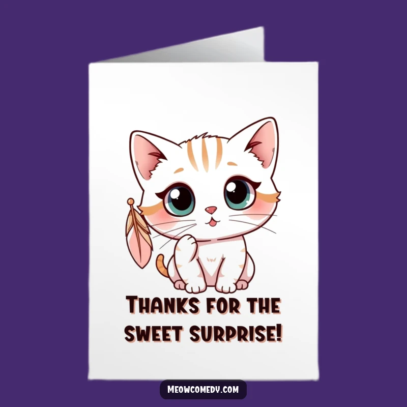 Free Printable Thanks Card: Kawaii Cat Feather Gratitude - Funny Downloadable Gift