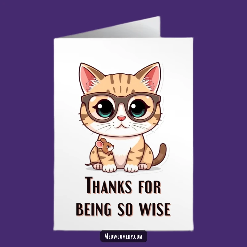 Free Printable Thank You Card: Kawaii Cat Spectacles, Mouse Friend, Humorous Downloadable Gift