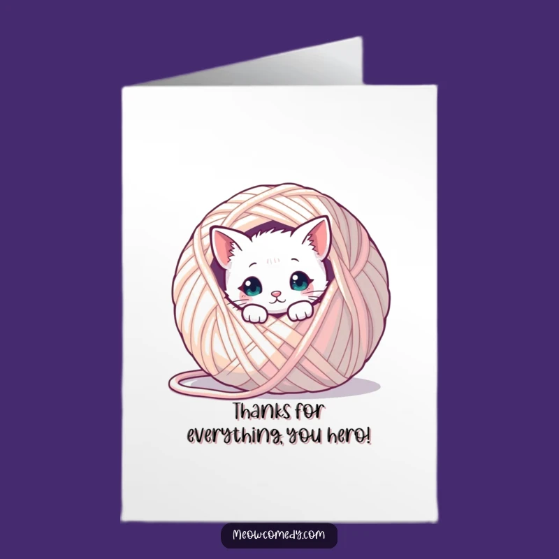 Free Printable Thank You Card: Kawaii Cat Yarn Gratitude - Funny Downloadable Gift