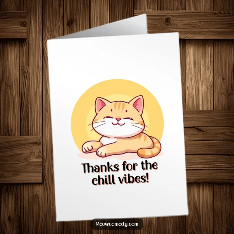 Funny Free Printable Thank You Card: A smiling cat stretches lazily, finding zen in a warm, inviting sunbeam.