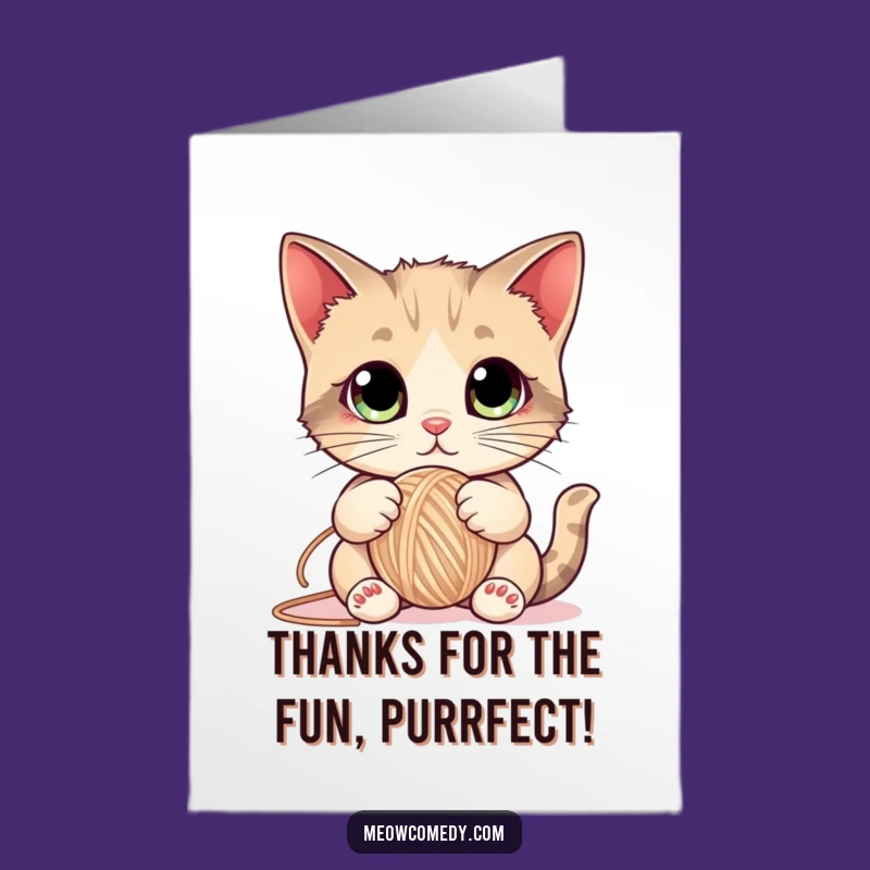 Free Printable Thank You Card: Funny Cat Yarn, Huge Eyes Cat Appreciation Card