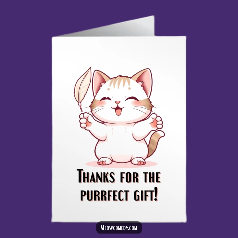 Free Printable Thank You Card: Adorable Cat Feather Play, Funny Downloadable Gift
