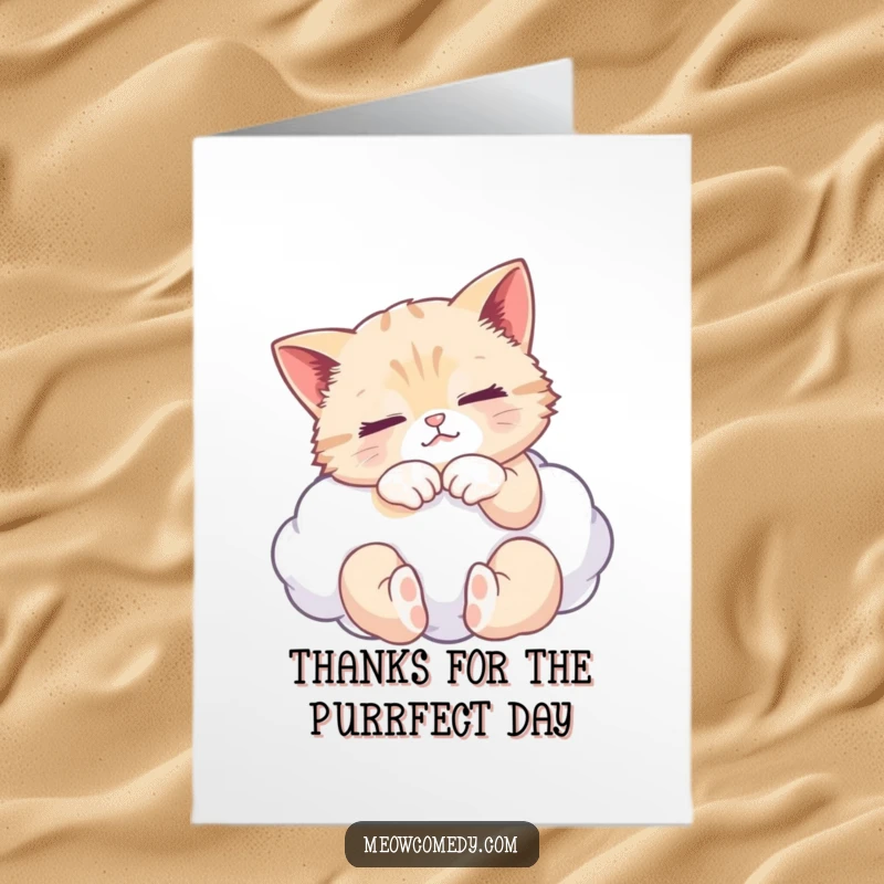 Funny Free Printable Thank You Card: A cat joyfully kneading a cloud, a sweet and funny way to say thanks.