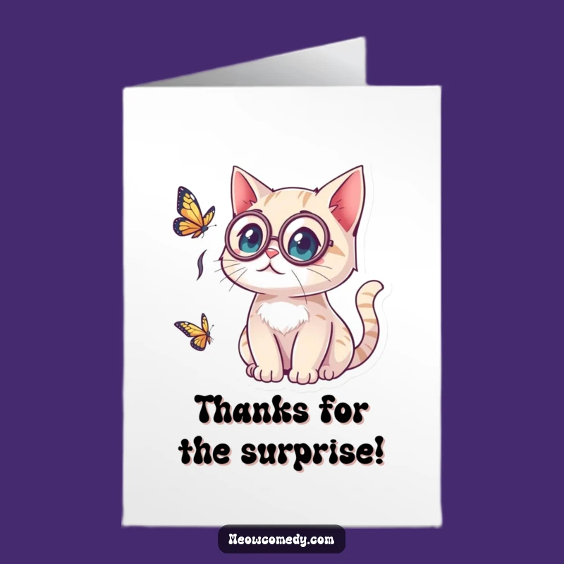 Free Printable Thank You Card: Surprised Kawaii Cat - Monocle Thanks Downloadable