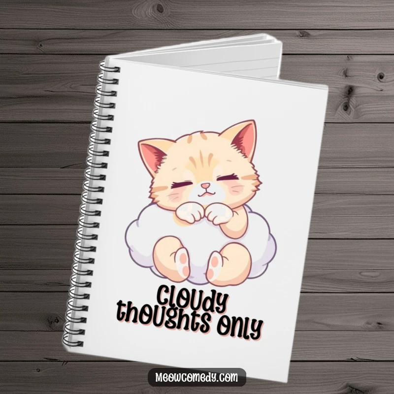 Funny notebook cover with a serene cat masterfully kneading a soft cloud, ideal for journaling and note-taking.