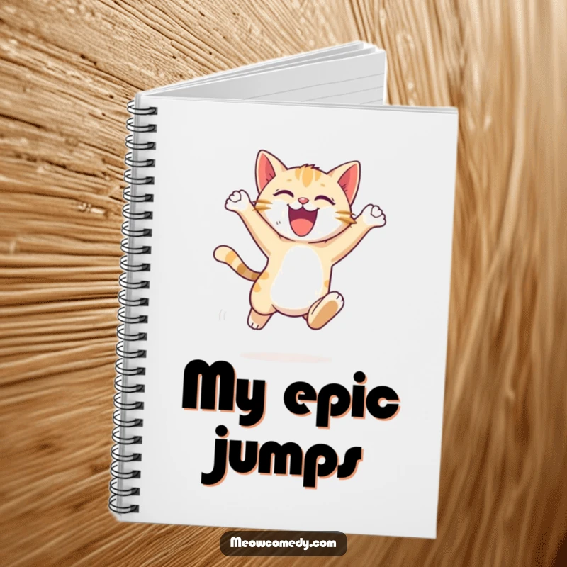 Funny Cat Leap Notebook: an energetic cat cub, leaping with excitement, perfect for notes and dynamic ideas.