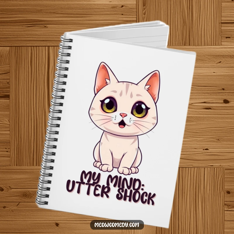 Funny Surprised Cat Notebook: A sleek cat with wide, startled eyes shows a surprised expression on this amusing notebook for writing.
