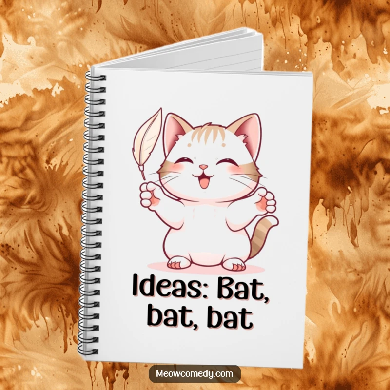 Funny Cat Notebook: A playful cat illustration with outstretched paws, eagerly batting at a feather.