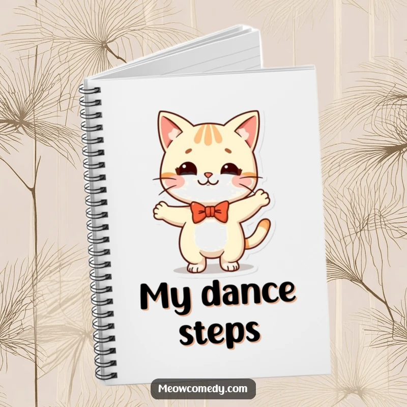 Funny Kawaii Cat Notebook: a cute cat with a bow tie, doing a silly dance, perfect for notes and creative ideas.