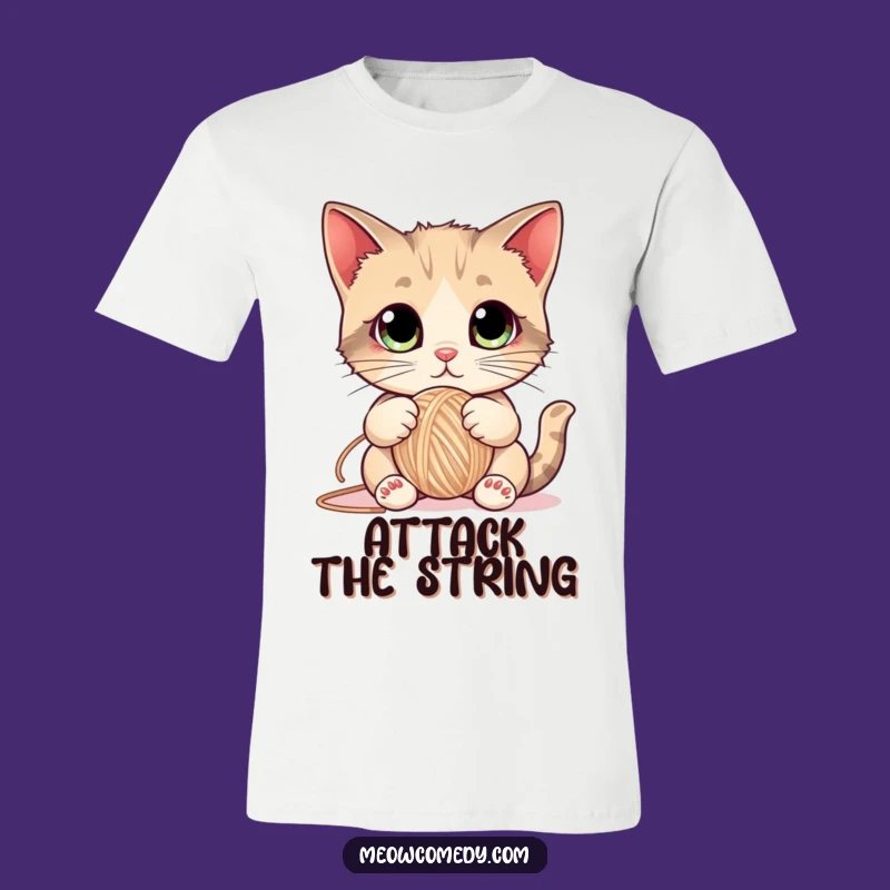 Funny Cat Yarn T-Shirt - Playful Kitten Big Eyes Tee for Cat Fans