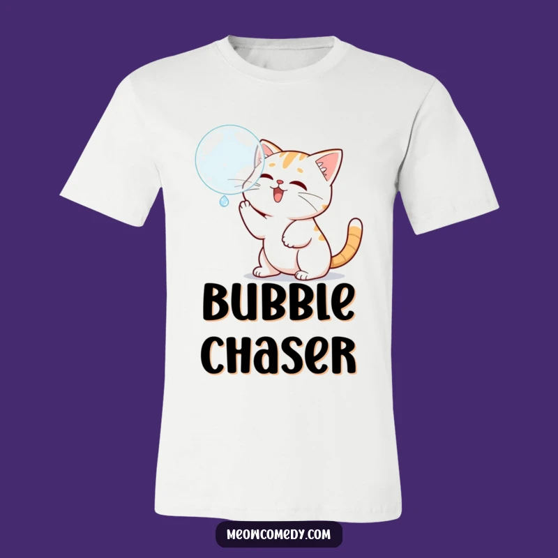 Funny Kawaii Cat Bubble Chase T-Shirt, Wear Your Playful Mood