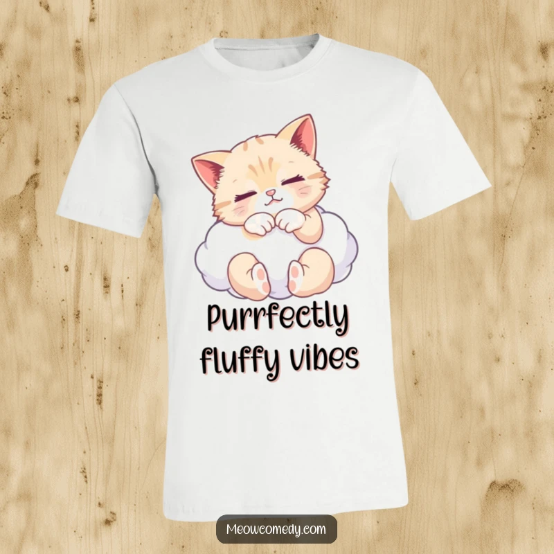 Funny t-shirt with a blissful cat kneading a fluffy cloud, embodying ultimate relaxation and gentle humor for a cat admirer.