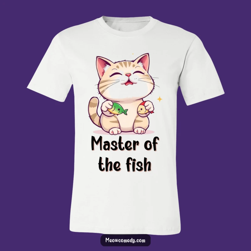 Funny Cat T-Shirt: Juggling Fish Toys, Purring Contentedly, Hilarious Gift