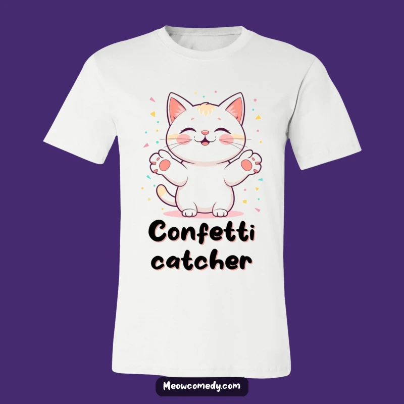Funny Kawaii Cat Confetti Tee: Catch Joy, Party Gift