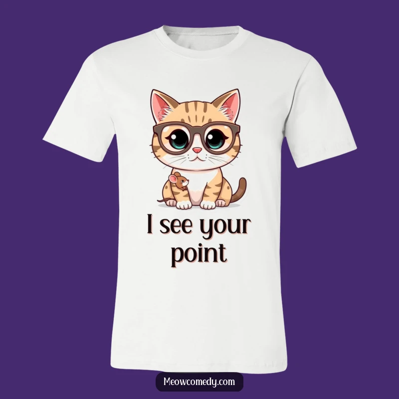 Funny Kawaii Cat Spectacles T-Shirt: Comical Glasses and Mouse Friend Tee Gift