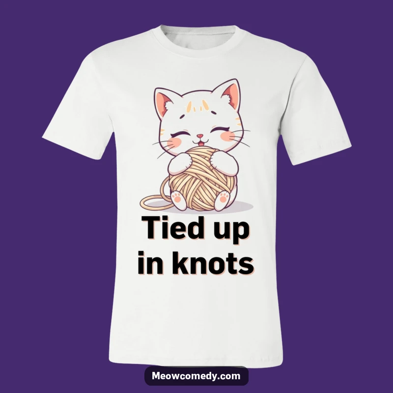 Funny Kawaii Cat Yarn Tangled T-Shirt: Comical Crafter Tee for Cat Lovers