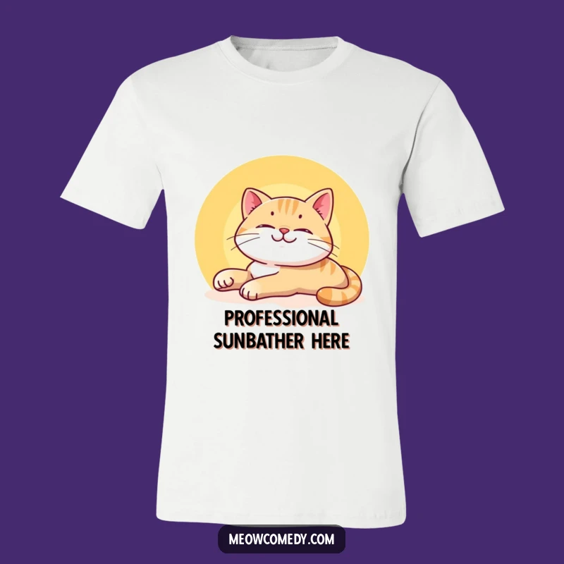 Funny Smiling Cat T-Shirt - Lazy Sunbeam Stretch Tee for Relaxed Vibes