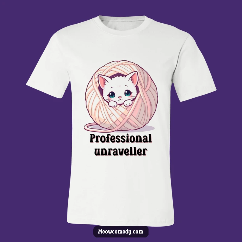 Funny Kawaii Cat Yarn Tee: Cute Peek-a-Boo Kitty Shirt, Hilarious Cat Lover Gift