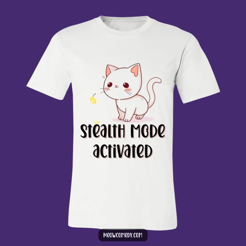 Funny Curious Cat T-Shirt: Magical Firefly Chase Tee - Whimsical Gift