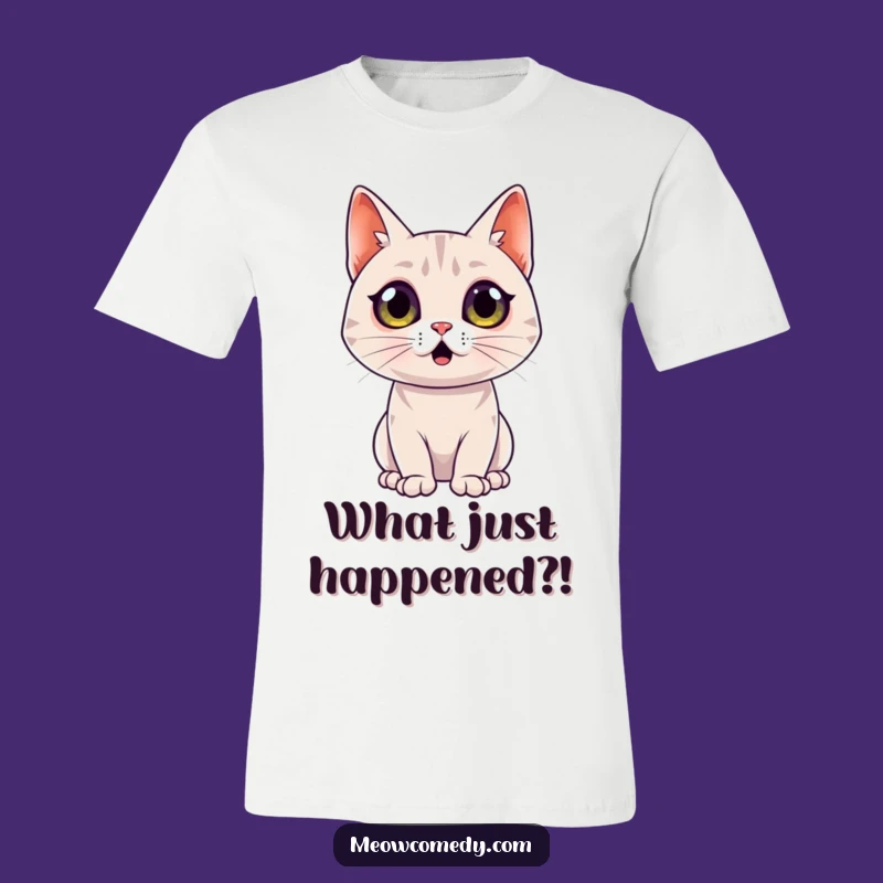 Funny Surprised Cat T-Shirt: Wide-Eyed Sleek Feline Expression Tee Gift