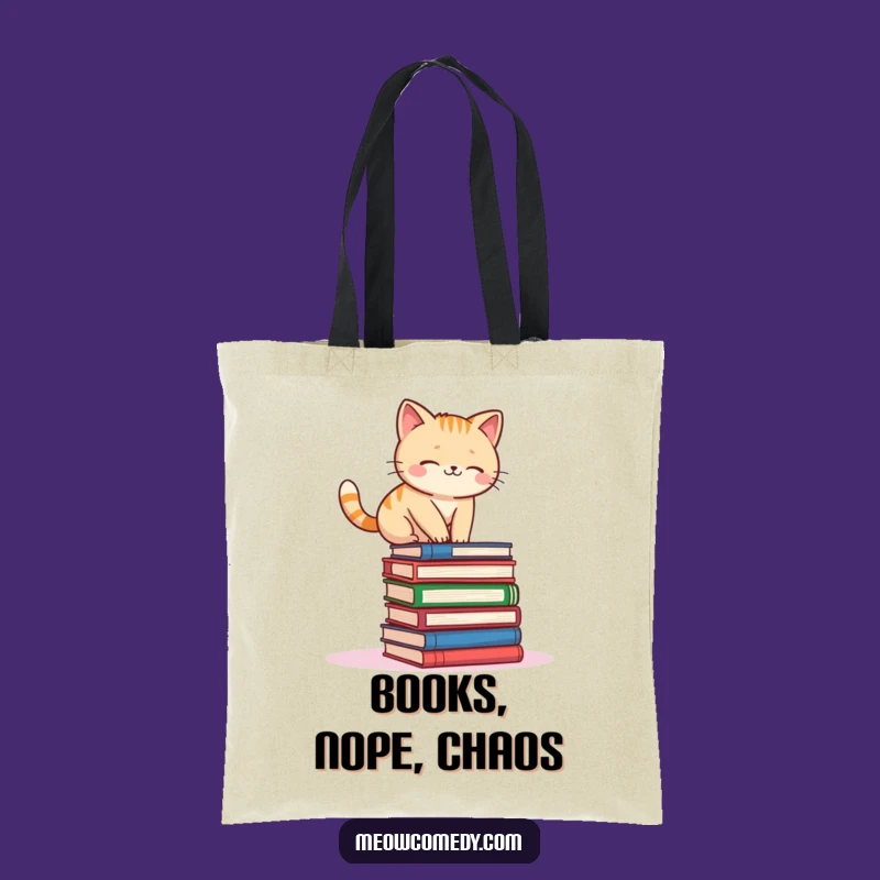 Funny Kawaii Cat Book Balance Tote Bag: Carry Your World with Cute Wobbles