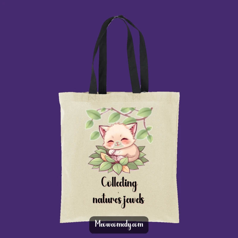 Funny Tiny Cat Tote Bag: Leaf Lover Carryall - Autumn Charm