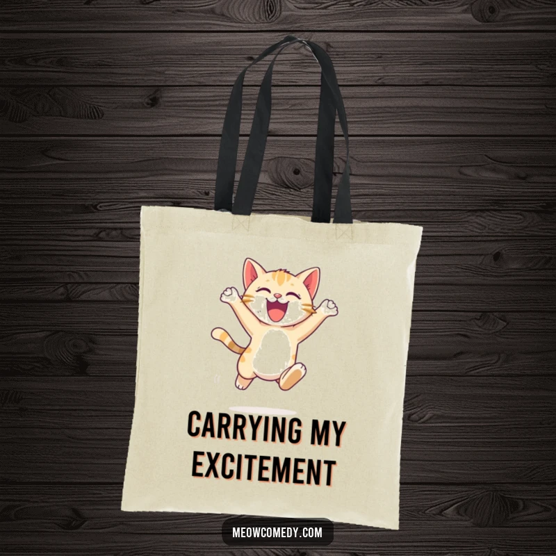 Funny Cat Leap Tote Bag: an energetic cat cub, performing a graceful leap, perfect for carrying essentials with flair.