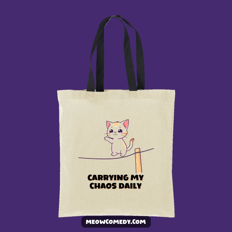 Funny Cat Tightrope Walker Tote Bag: Carry Your Laughs in Style