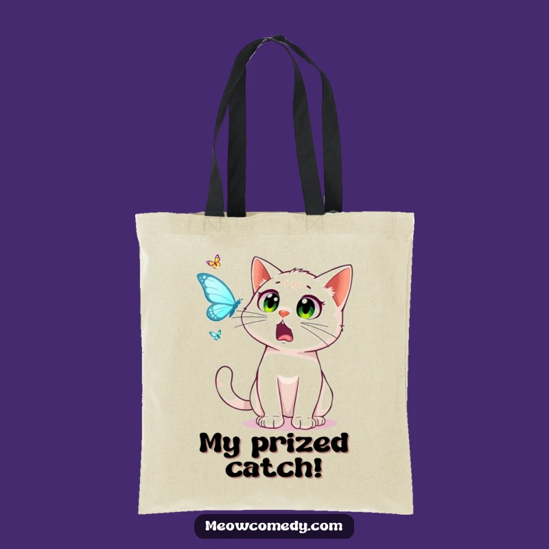 Funny Cat Tote Bag: Startled Feline Eyes Follow Butterfly, Stylish Gift
