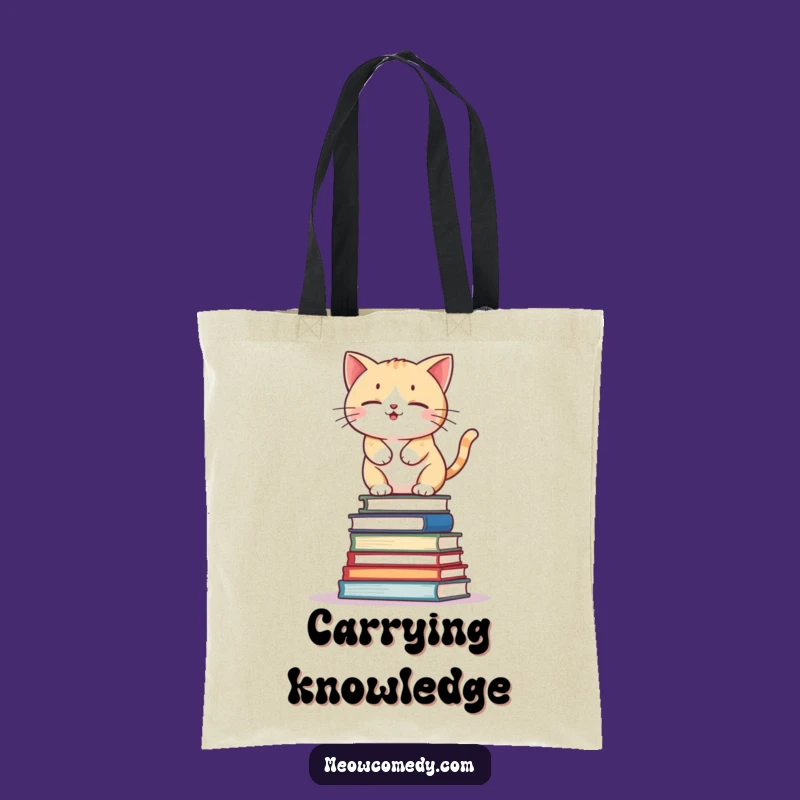 Funny Kawaii Cat Book Stack Tote Bag: Wobbly Kitty Carry-All, Hilarious Gift Idea