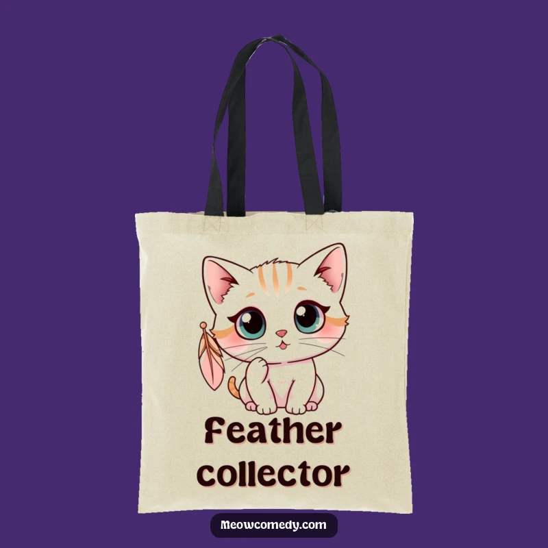 Funny Kawaii Cat Feather Tote Bag: Curious Kitty Carry-All, Hilarious Gift Idea