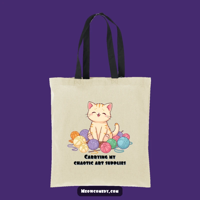 Funny Kawaii Cat Yarn Tote Bag, Adorable Gift for Shoppers