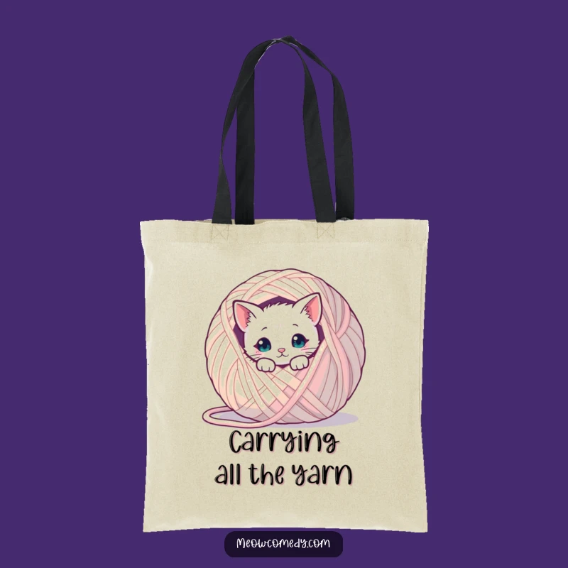 Funny Kawaii Cat Yarn Tote Bag: Cute Peek-a-Boo Kitty Carry-All, Hilarious Gift Idea
