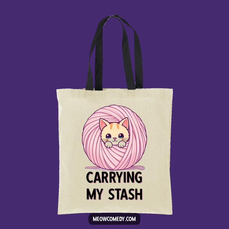 Funny Kawaii Cat Yarn Tote Bag: Playful Accessory Gift