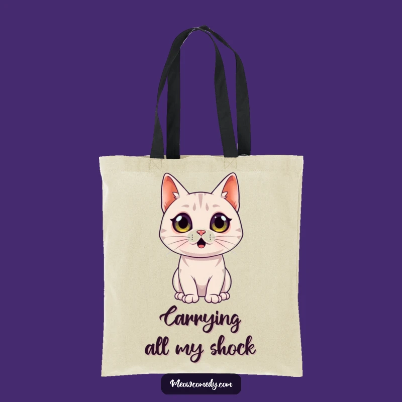 Funny Surprised Cat Tote Bag: Sleek Feline Wide-Eyed Accessory Gift