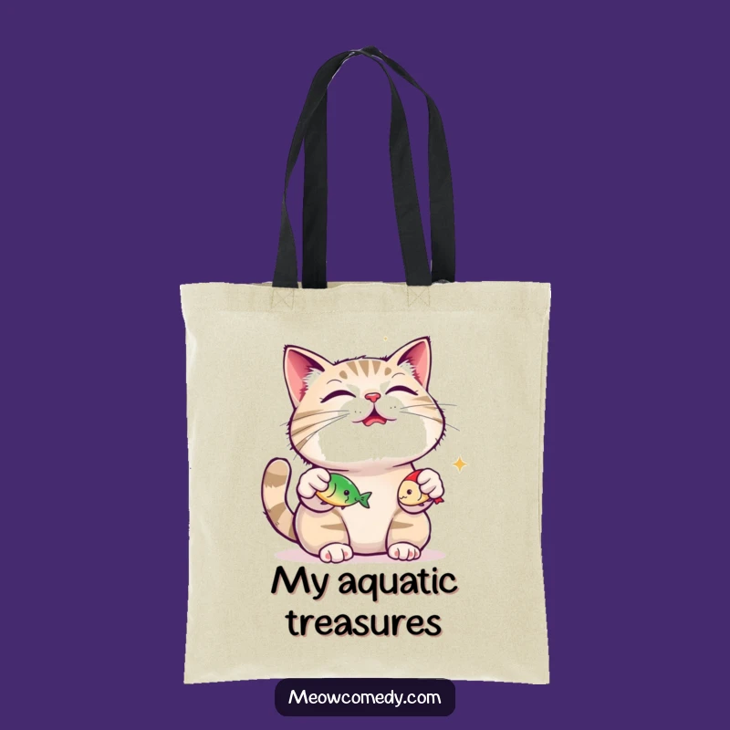 Funny Cat Tote Bag: Juggling Fish Toys, Contented Purring - Gift