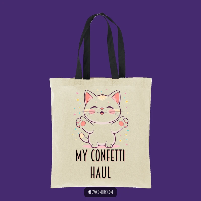 Funny Kawaii Cat Confetti Tote: Carry Joy, Party Gift