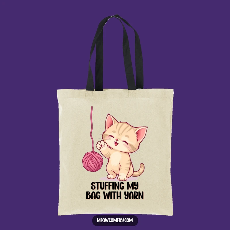 Funny Playful Kitten Tote Bag: Yarn Batting Feline Accessory Gift